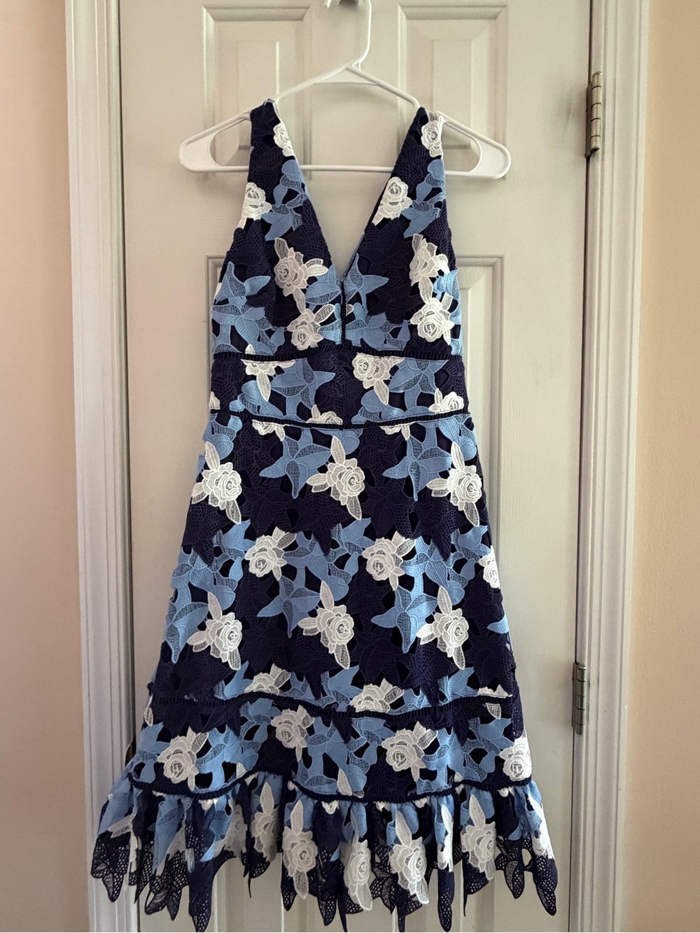 Navy, Light Blue & White Floral Lace'Dress